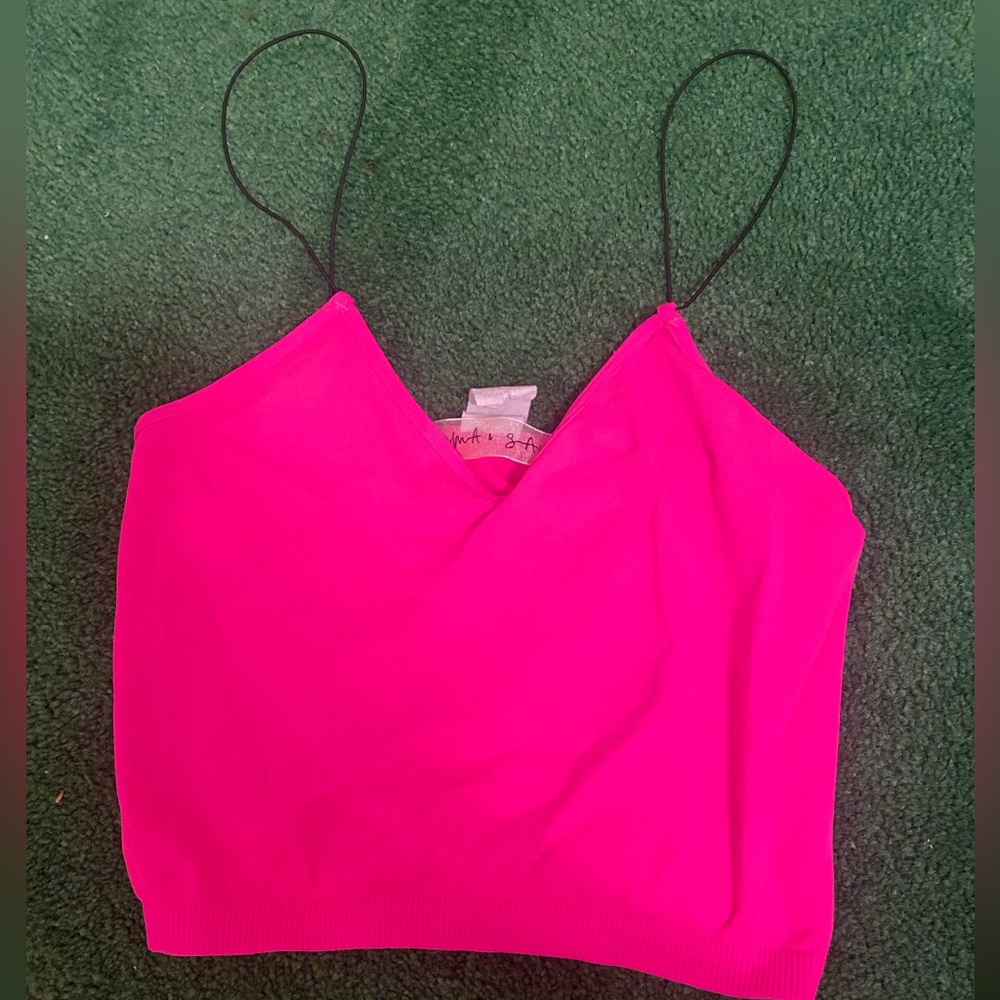 EMMA & SAM Neon/Bright Pink with Black Straps Crop Top XS